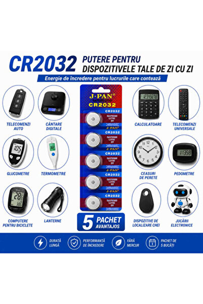 VeeShop Baterie CR2032, Blister Baterii CR2032 3V Litiu, Pastila 220mAh, 20x3.2mm