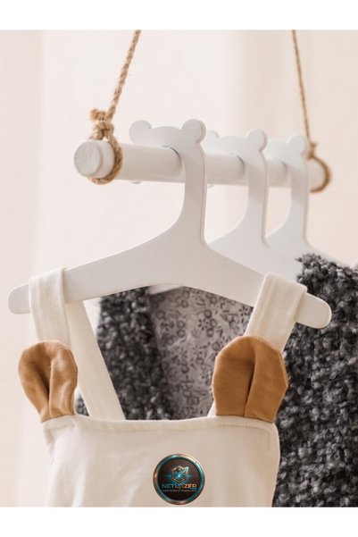 netlazerr Wooden Children's Hanger White Color 5 Pieces Hanger - Baby Hanger