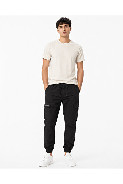 MADE Men's Black Elastic Waist Trousers