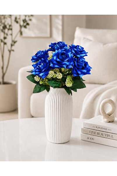 MD Aspiz Flowers Artificial Flower 7-Piece Luxury Blue Velvet Rose Bouquet (W...