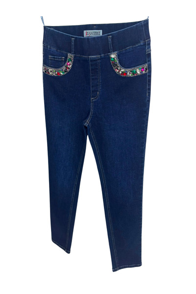 ZANESSİ FASHION Plus Size Stoned Denim Women's Trousers