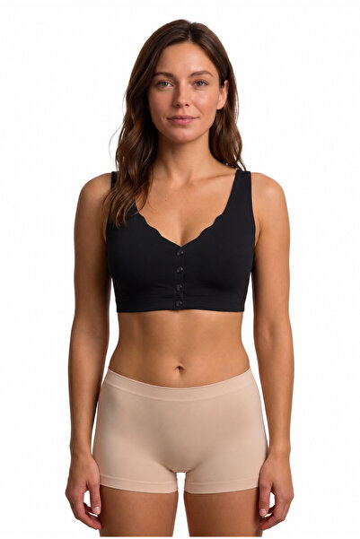 westicgiyim Women's Seamless Laser Cut Front Snap Gathered Bra with Wide Stra...