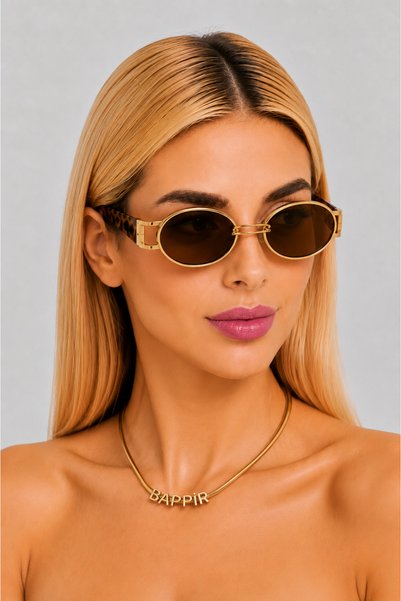 BAPPİR Oval Metal Frame Women's Sunglasses Uv Protection Coffee Frame