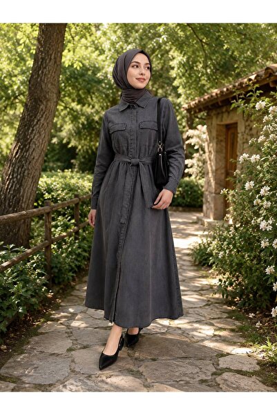LİVAMODA43 MY MAGAZİN KOT DÜĞMELİ ELBİSE