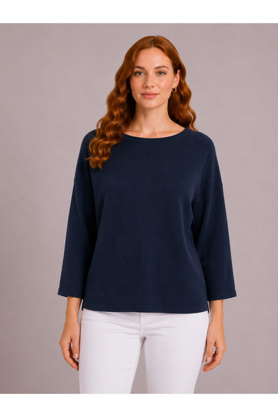Neden Tekstil Women's Navy Blue Round Neck Knitwear Blouse