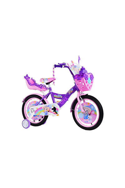 JHT Bicicletă pentru fete cu pedale, 3-5 ani, 12 inch, roți ajutătoare, coș, ...