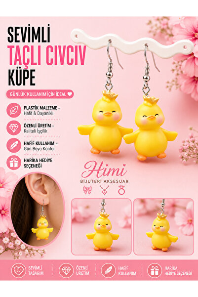 himi bijuteri aksesuar Crowned Chick Joyful Cute Animal Figure Dangle Earring...