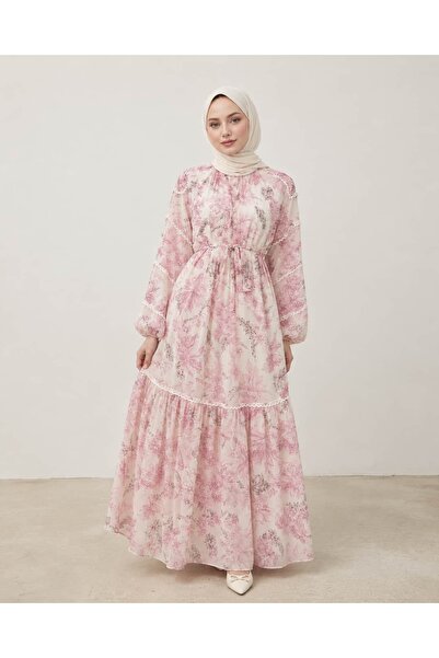 ankanoor Guipure Detailed Floral Patterned Yoryo Chiffon Dress Anka261030