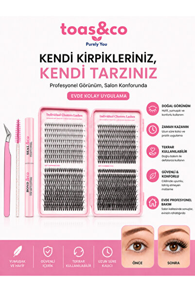 toas&co 640 Demet Takma Kirpik Seti – Bond & Seal Yapıştırıcılı, Cımbız ve Ki...