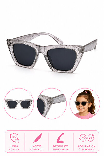 synshop Grey Transparent Glitter Uv400 Protection Girls' Sunglasses Round Mod...