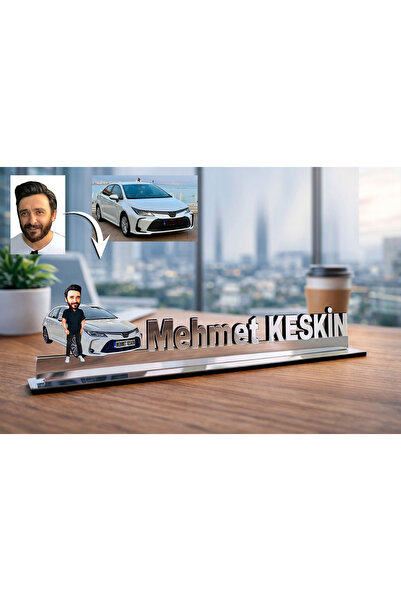 MK Sanart Kişisel Arabalı Tasarım Karikatür Masa İsimliği - Erkeğe Eşe Sevgil...