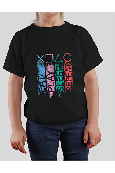TİMİSİVA Children's Printed Crew Neck Short Sleeve Black T-Shirt