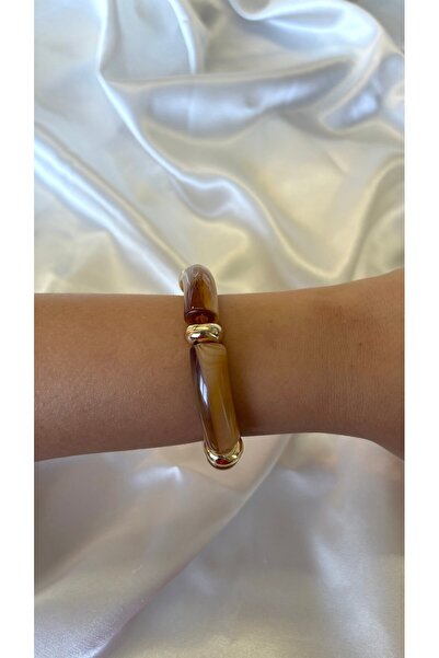 Eylülün Takısı Women's Gold Color Detailed Brown Stone Look Bracelet