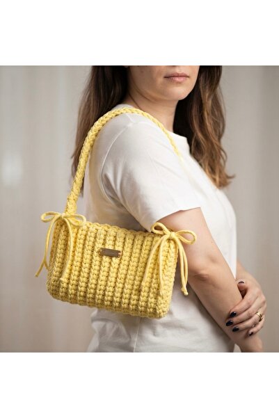 VESPERASTOREE Handmade Knitted Bag Soft Yellow Color Bag Combed Cotton Thread...