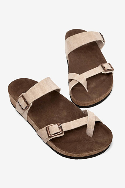 CİNDYSHOESS Unisex Ortopedik Rahat Kalıp Çift Tokalı Parmak Arası Mantar Taba...