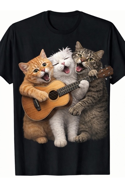135 Unisex 3D Cartoon Cute Cat Casual Tee, 100% Cotton 180g, Fun Print Holida...