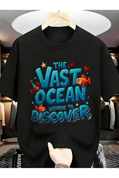 135 The Deep Sea with Crab Fish Men Pure Funny Unique Tops Round Neck Short S...