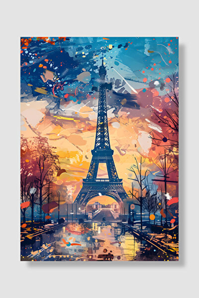 Luna Marissa Poster Turnul Eiffel Acuarelă Cer colorat Apus de soare Paris De...