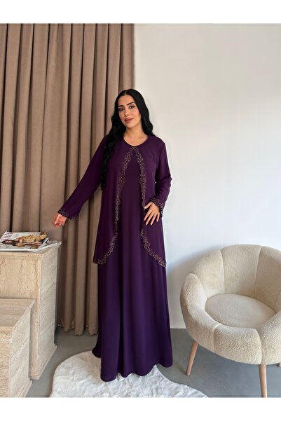 Miss Rosemoon Yeni Sezon Büyük Beden Tesettür 2’li Elbise Takım –Taş Detaylı ...