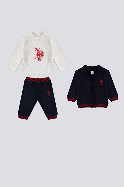 U.S. Polo Assn. مجموعة تفاصيل مخططة باللون الأزرق الداكن للأطفال مكونة من 3 قطع