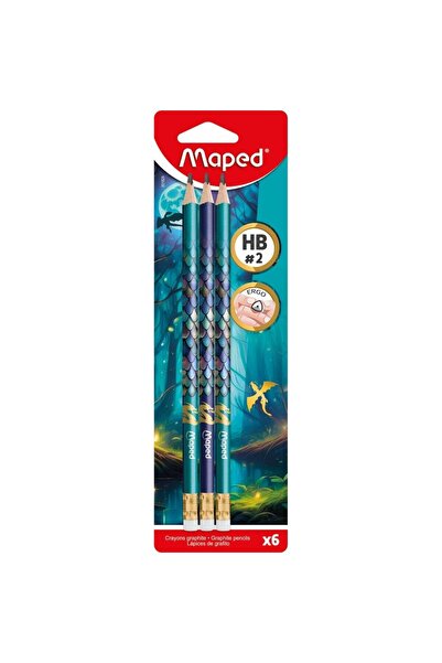 Maped Creioane grafit Dragon, creioane HB #2, cu guma, multicolor, 6 buc.