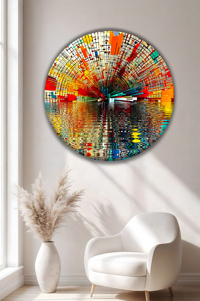 Parıltı Yayınları B&G DESIGN Tablou abstract modern din sticlă rotundă cu efe...