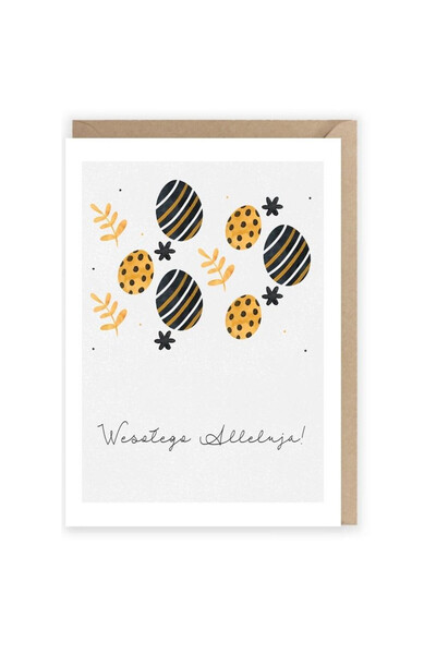 Cardie Felicitare / card A6, de Paste, imprimeu oua aurii-negre, cu plic , Mu...