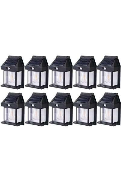 YBOSHOP Set 10 lămpi solare de exterior cu bec, senzor mișcare, 3 moduri, lum...