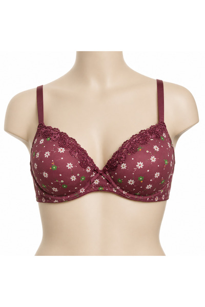Generic Women's Floral Patterned Bralette 42 Size - Gray and Burgundy