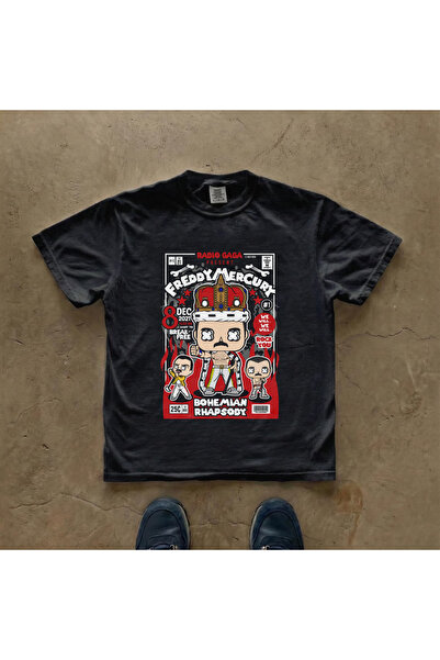 Grafftee Clothing تي شيرت فريدي ميركوري مطبوع للجنسين مقاس كبير