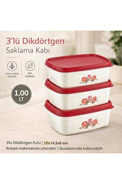 Özmet Saklama Kabı Seti Desenli Mutfak Erzak Kabı Buzdolabı Düzenleyici 3'lü ...