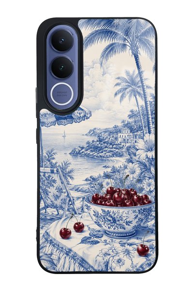 Spoyi Vivo V70 Fe Blue Porcelain Cherry Coast Design Glossy Phone Case