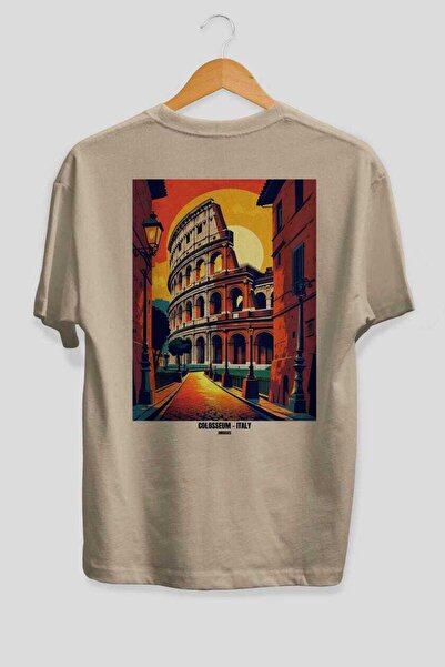 Ankhises Colosseum Italy 5 Beige Oversize Country City Back Printed Unisex T-...