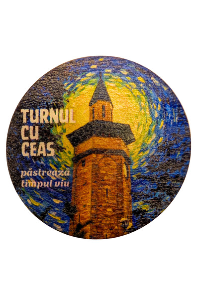 Danube souvenirs Magnet de frigider rotund din lemn 6 cm – Turnul cu Ceas Giu...