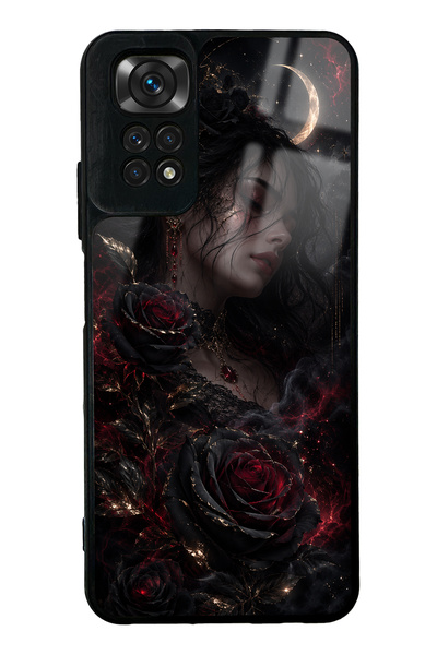Spoyi Xiaomi Redmi Note 11S Glossy Phone Case with Crimson Moon Rose Design