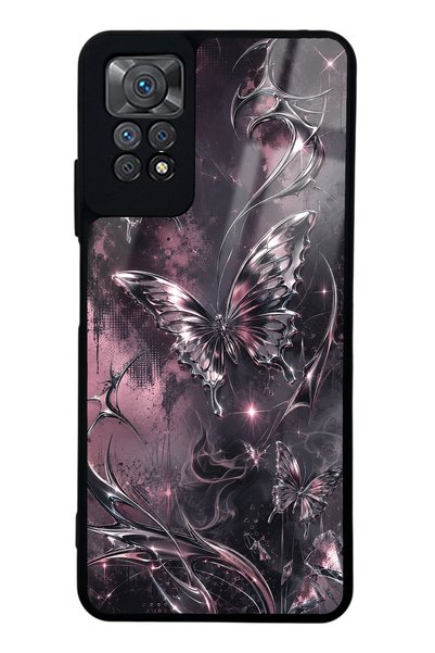 Spoyi حافظة هاتف لامعة بتصميم فراشة كروم وردي لهاتف Xiaomi Redmi Note 11 Pro