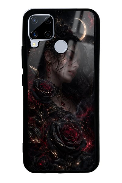 Spoyi Realme C15 Glossy Phone Case with Crimson Moon Rose Design