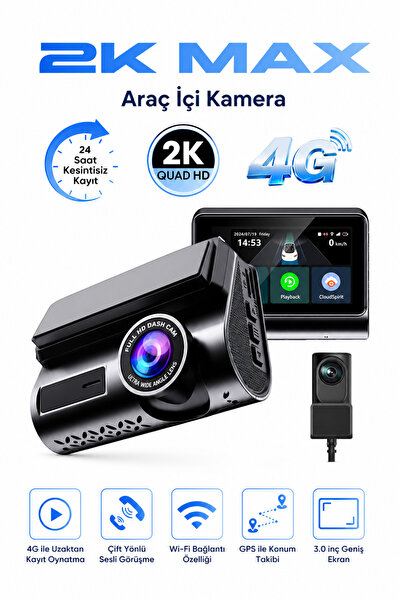 Bagajon 2K Max Araç İçi Kamera 4G Çift Kameralı WiFi GPS Uzaktan Canlı İzleme...
