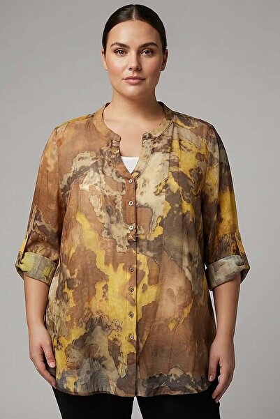 SERTUĞ Trend42Plus Large Size C-Neck Self-Patterned Camel Inside Wide Strap B...
