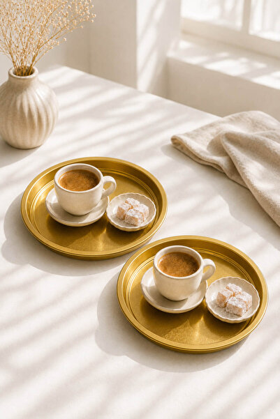 Anadolu Saray 2 Pieces 23cm Gold Metal Presentation Tray Decorative Stylish S...