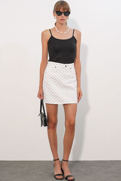 Hiccup Bdart High Waist Polka Dot Denim Mini Skirt