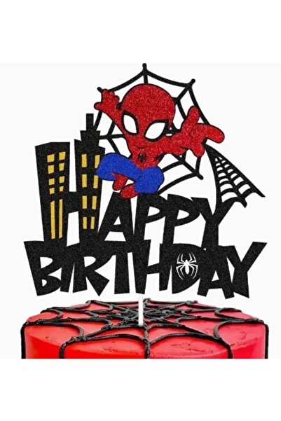 Baloane Vesele Topper Tort Spiderman Happy Birthday cu Panza de Paianjen TOP202