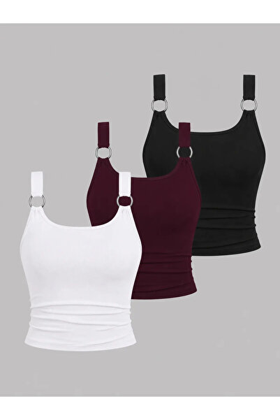 Machetta Women's Ring Detailed 3-Piece Lycra Basic Blouse
