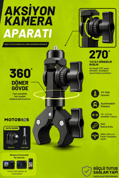 Motobros Motosiklet Aksiyon Kamera Tutucu 360° Ayarlanabilir YG-1 Motosiklet ...