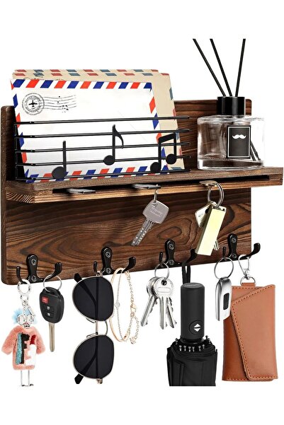 OEM Wooden wall key holder with shelf, 4 double hooks, organizer for keys and...
