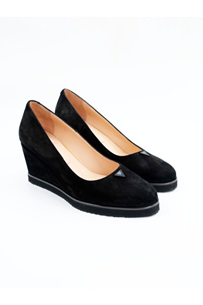 Tenau Women's Genuine Leather Wedge Heeled Shoes Black