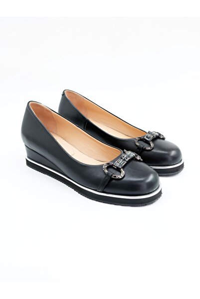Tenau Women's Genuine Leather Wedge Heeled Shoes Black