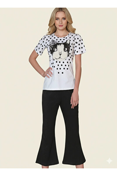 ALFA AKSESUAR 03 Women's Cat Printed Capri Suit 2465