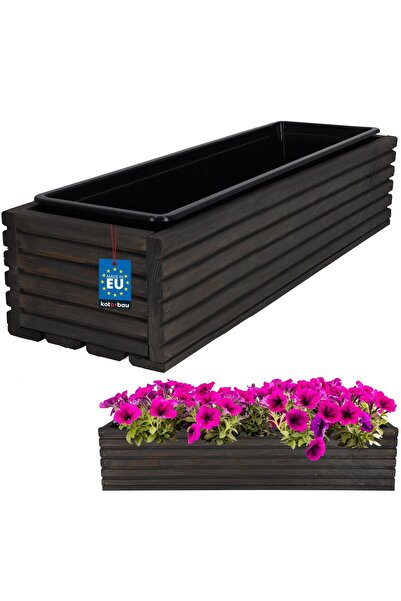 KOTARBAU Jardinieră din lemn pentru terasă cu inserție, antracit, 64 x 20 CM