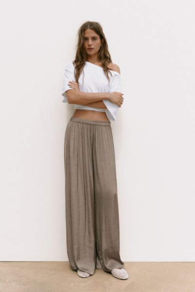 Pull & Bear Saten geniş paça pantolon